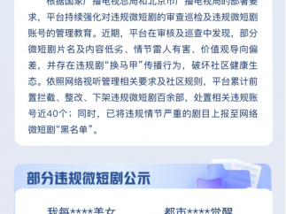 快手发布违规短剧整治处理：短剧百余部，账号40个